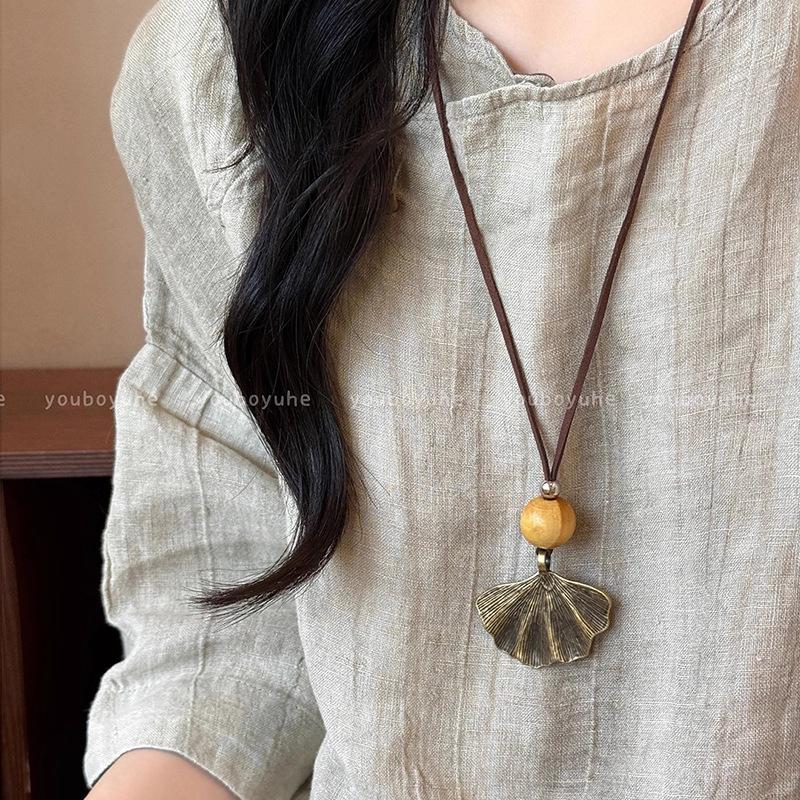 New Chinese Zen Long Round Necklace Ethnic Style Stacked Sweater Chain Bohemian Accessories