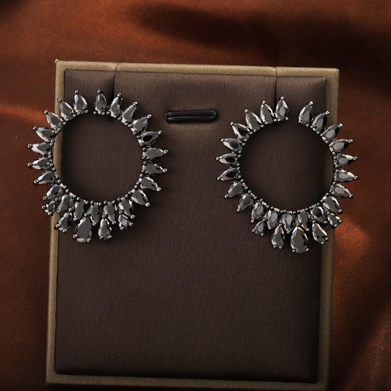 Meier Wind full diamond accessories circle earrings jewelry earrings 3.6*3.2CM чёрный