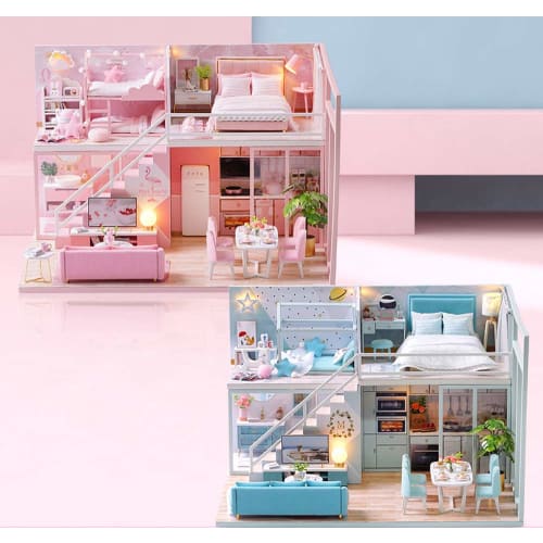 moin moin Dollhouse Miniature DIY Kit Set [English Instructions] Two-Story Dream House, Modern Style | Kids' Room, Bunny, Fancy | 1/24 Scale Medium |
