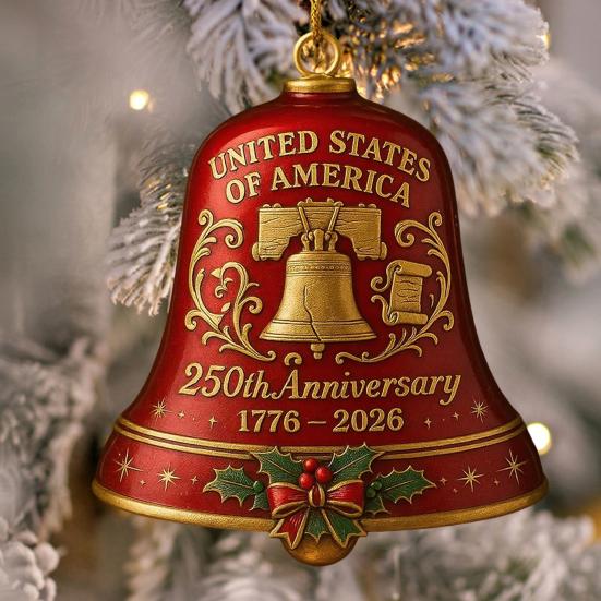 United States 250th Anniversary Bell Ornament Patriotic Commemorative Doorbell Xmas Tree Hanging Decoration for Home Garden Decor