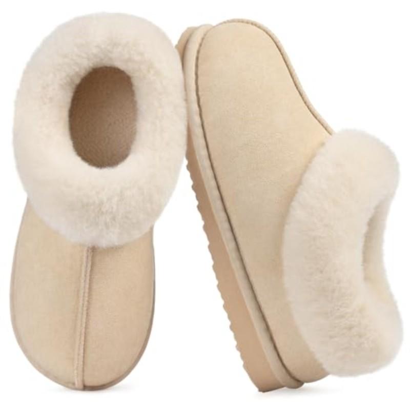 Plush Home Shoes for Women with Fluffy Memory Foam and Suede Featuring Faux Fur Collar Indoor and Outdoor Women Slippers
