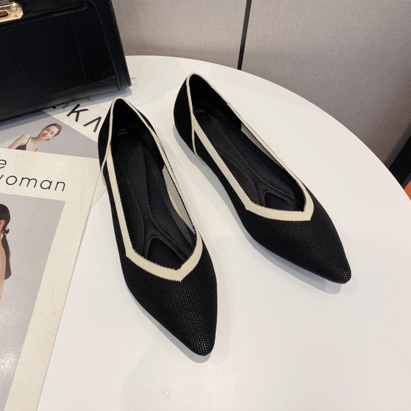 Spring and Autumn New Super Soft Fly-woven Shallow Mouth Pointed Flat Shoes Breathable
