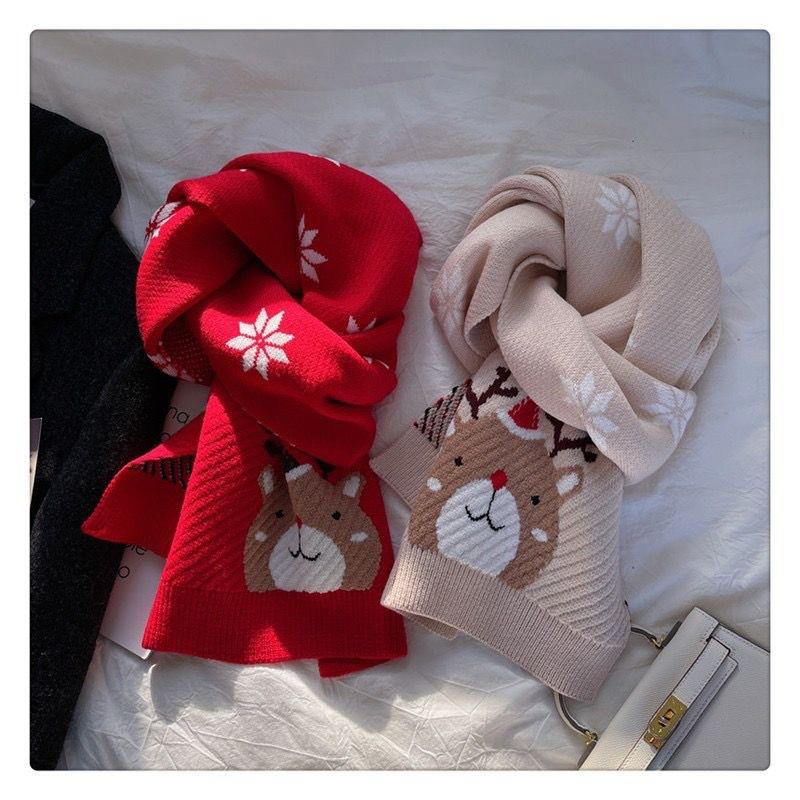New Christmas Red Scarf for Women Autumn and Winter Knitted Warm Elk Scarf for Men Korean New Year Cute and Versatile