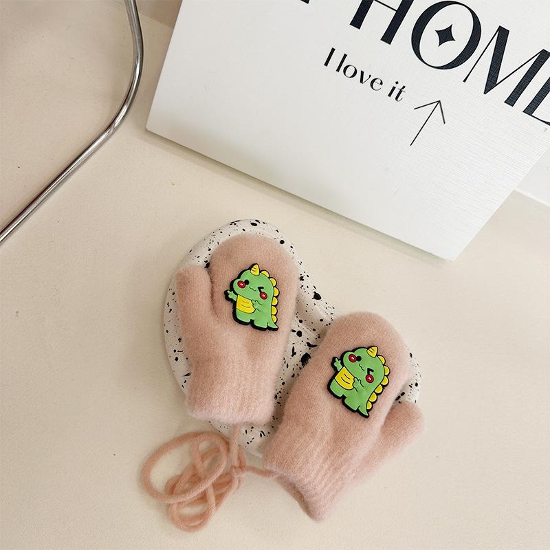 

New Cartoon Cute Little Dinosaur Embroidered Children s Gloves for Boys and Girls Five Finger Gloves Autumn and Winter Warm Mittens One Size