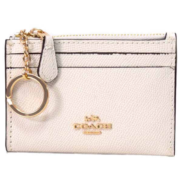 Coin Purse Cross Grain Leather Logo with Key Ring Mini Skinny ID Case Coin Case Chark 88250 [Coach]