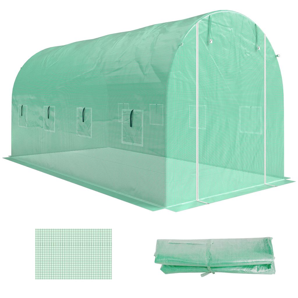 Greenhouse film 4 x 2 m, waterproof garden film with door, 8 windows, UV protection, tear-resistant polyethylene green