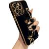 Caseative for iPhone 14 Pro Max Case,Cute Plating Love Heart Wrist Strap Chain Bracelet Phone Case (Black)