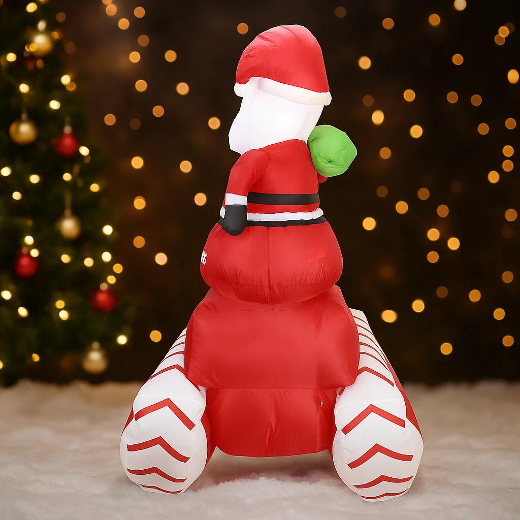 5.91FT Inflatable Toy Santa Candy Cane Sleigh LED Tank Festive Gift Xmas Decoration for Yard Christmas Supplies Home Decoration
