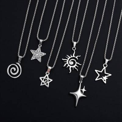 New Pendant Necklaces Unisex Cross Double Star Geometric Minimalist Necklaces Punk Gothic Style Personalized Party Jewelry Gifts