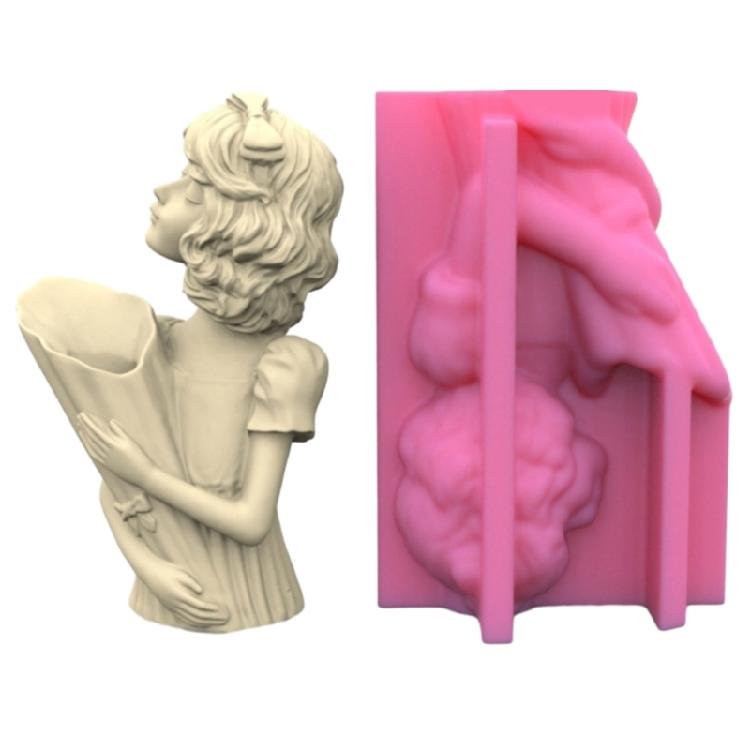 Girl Silicone Flower Pots Mold Succulent Planter Concrete Mold Candle Pen Holder