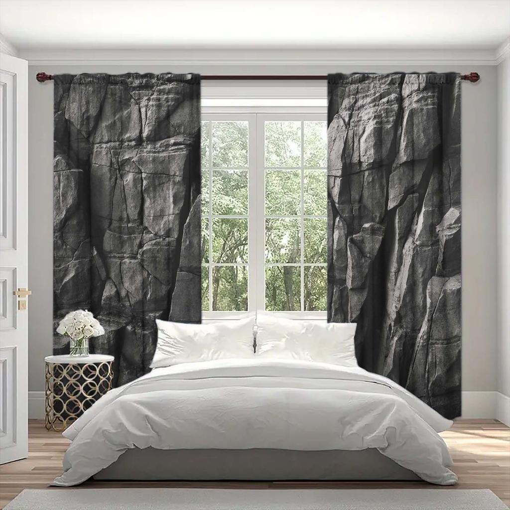 2 Panels Next-generation Rock Pattern Window Curtains   Distinctive Printed Curtains   Suitable for Gifting To Family and Friends