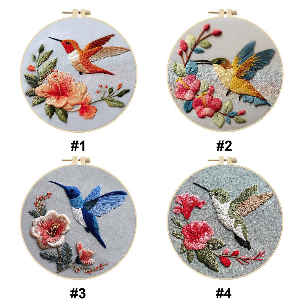 DIY Hummingbird Embroidery Set for Craft Lover Hand Stitch Printed Cross Stitch Set with Embroidery Hoop and Instructions