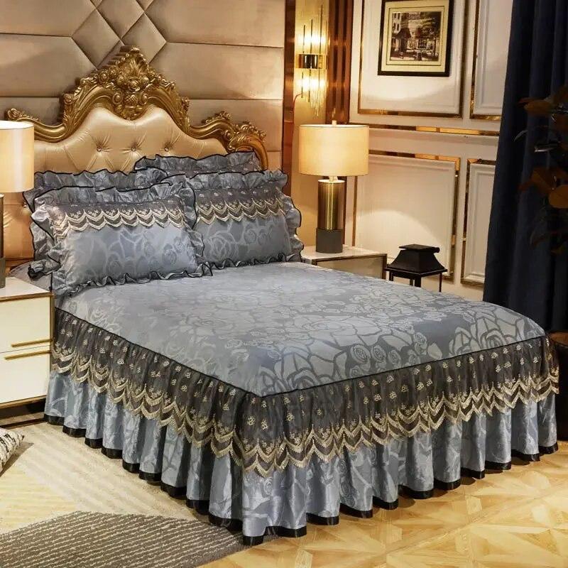 Luxury Bedspread Soft 45cm Heightened Bed Skirt Home Adjustable Bedding Set Queen King Size Bed Cover with Pillowcases