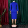Elegant Women Dress V Neck Long Sleeve Package Hips Mid Calf Formal Business Work Wear Dress Midi