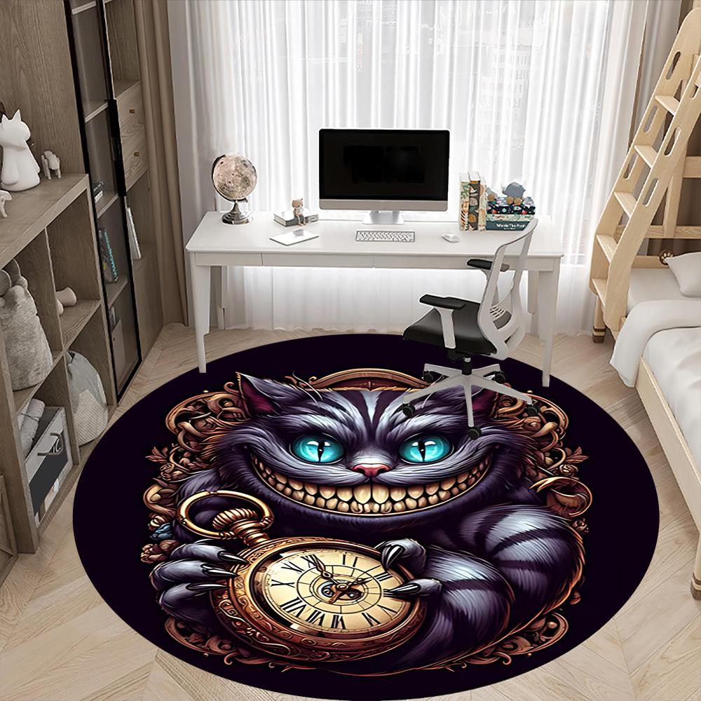 1pc Time Cat Office Round Area Rug, Indoor Mat Suitable For Office, Under Office Chairs Bedroom Living Room Home Decor, Room Deco