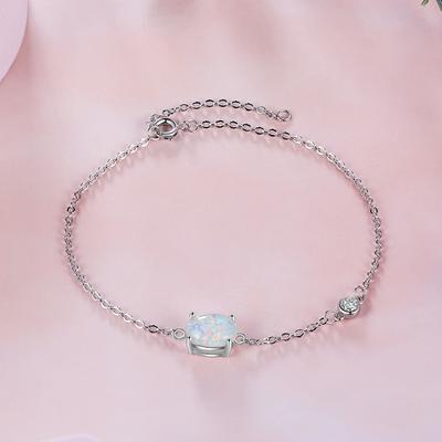 Enkle 925 Sterling Sølv Oval Opal Armbånd Kjedeledd Justerbare Armbånd Armringer for Kvinner Bryllupssmykker (Lam Hub Fong)