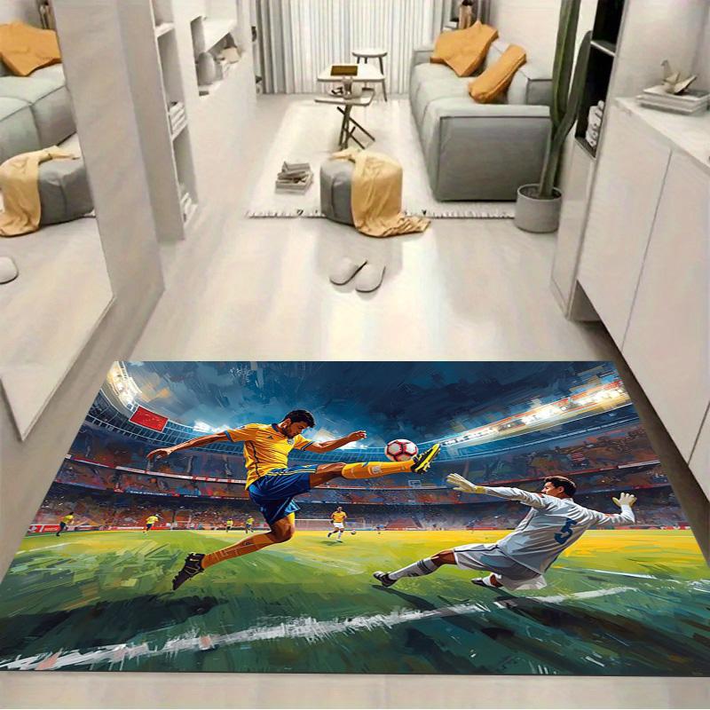 Soccer Player Stadium Match Art Print Area Rug Sport Theme Non‑Slip Rectangular Floor Mat Home Decor For Gaming Room Bedroom