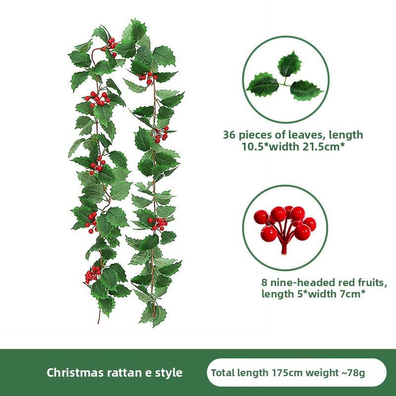 Christmas Simulation Red Fruit Vine With Artificial Pine Needles For Holiday Home Decor
