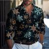 Men's Snowflake Printed Long Sleeve Shirts Casual Cardigan New Button Holiday Fashion Shirts