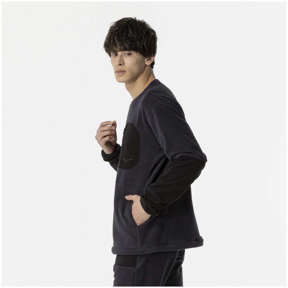 Mizuno Waterproof Fleece Crew Neck Training and 32MCB559 Men's Wear, Water-Repellent Warm, Black,