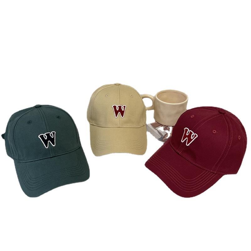 W letter deep top wide brim baseball cap sunshade women's spring and summer large head circumference peaked cap showing small face soft top men