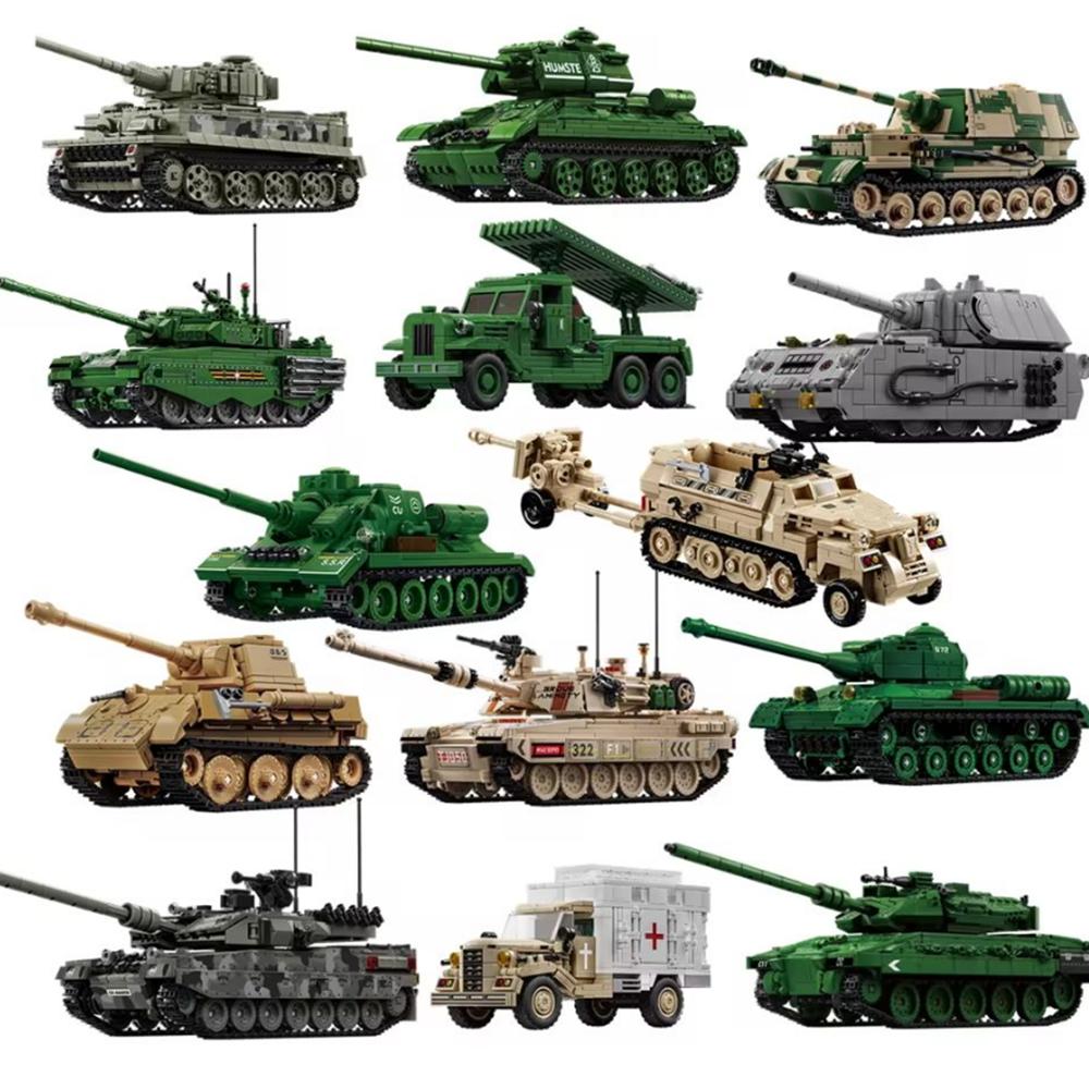 Military MOC Army Main Battle Tank Armored Vehicle Fighter Soldiers Figures Building Blocks Bricks Set Toys