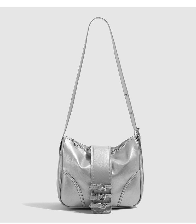 

Niche design sense underarm bag women s 2025 new trendy Korean version tote bag versatile large-capacity shoulder oblique span bag серебряный