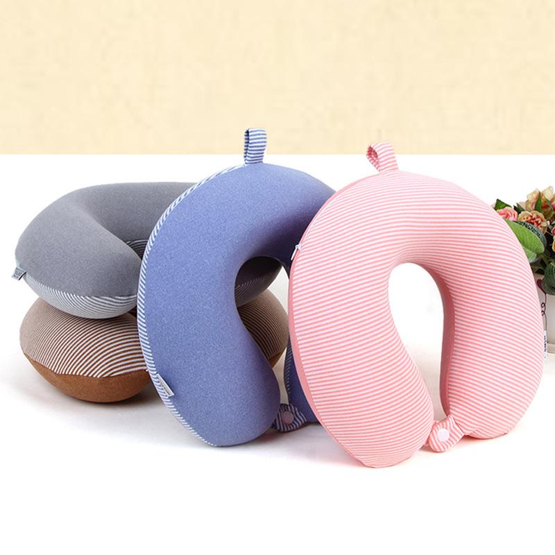 Travel aircraft pillow Double-sided velvet simple stripe slow rebound U-shaped neck pillow