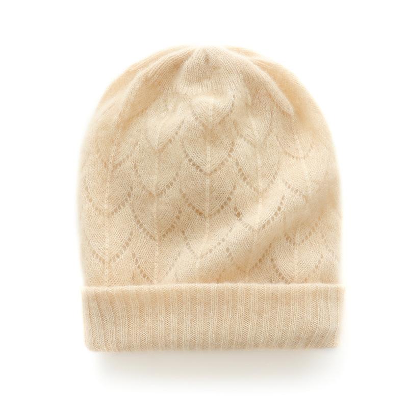 Cashmere Autumn and Winter New Hollow Houndstooth Pile Flanged Solid Color Warm Ear-protecting Baotou Knitted Hat