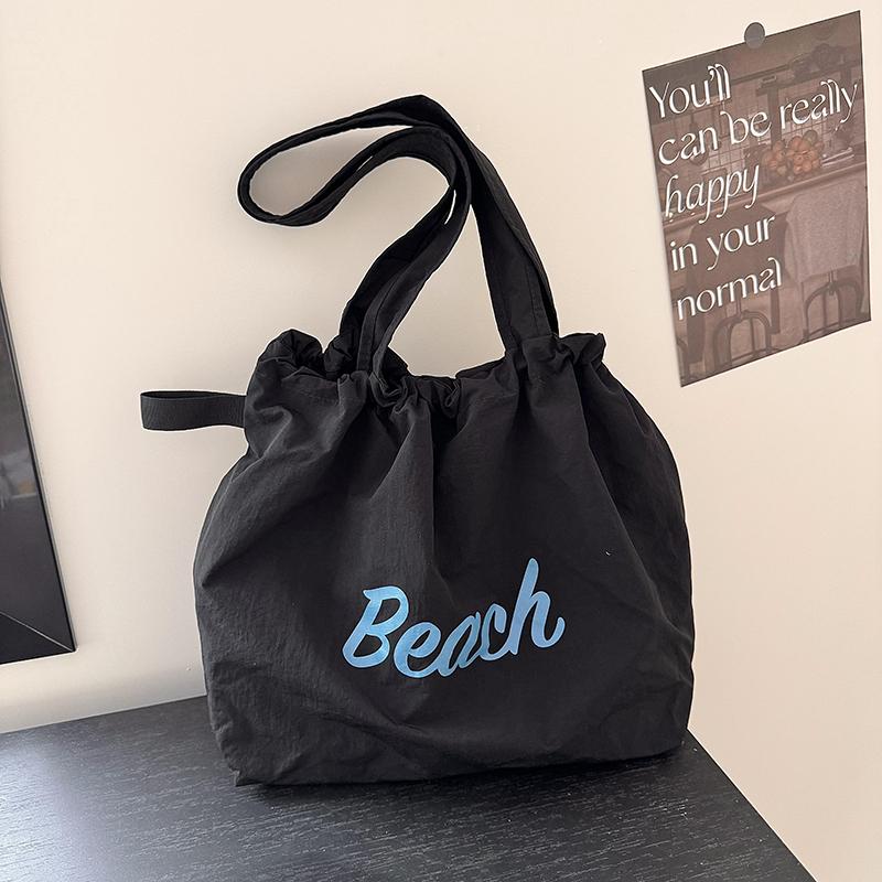Women's String Tote Bag Canvas Totes Letters Portable Shoulder Bag Casual Beach Bag Large Capacity Shopping Handbag