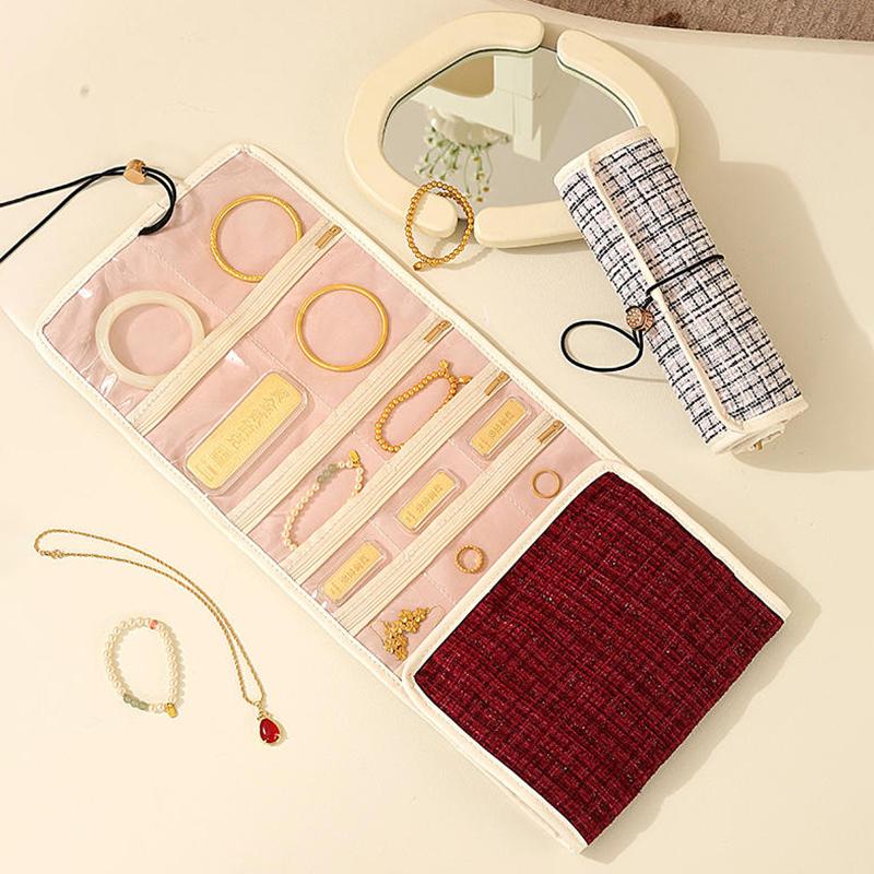20 Grids Foldable Fashion Portable Jewelry Bag Large Women'S Travel Jewelry Roll Necklace Earring Ring Jewellery Display Storage
