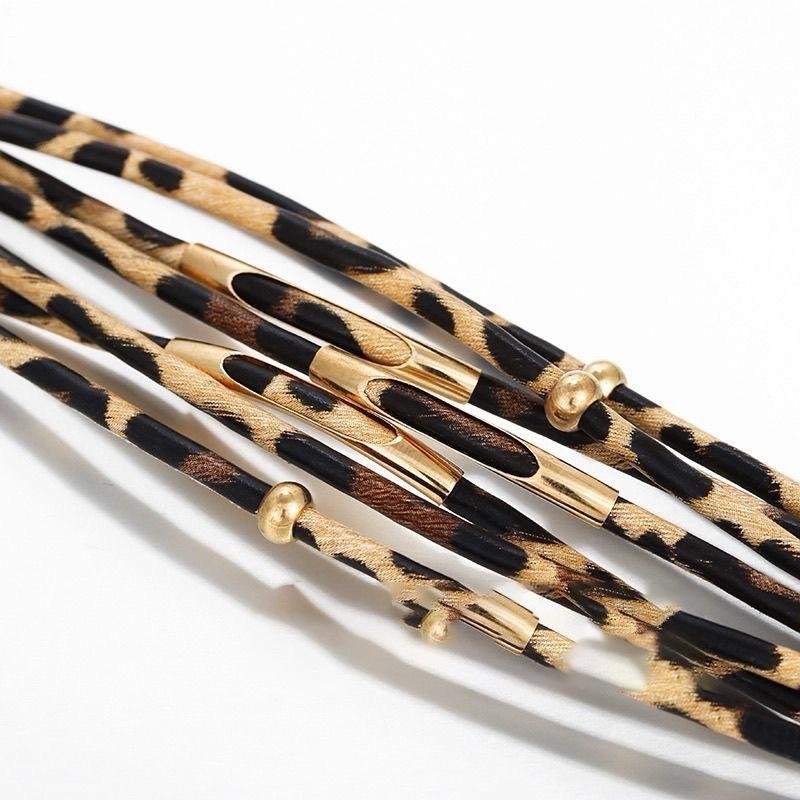 Vintage Leopard Print Leather Open Bangle: Elegant Multi-Layer Bracelet for Women’s Fashion