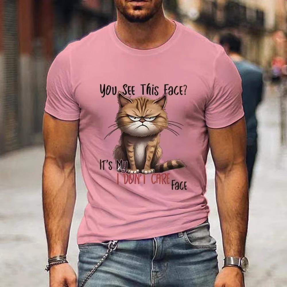 Maglietta Nuova da Uomo Stampata in 3D Gatto Serio Estiva Manica Corta Top Confortevole Magliette Uomo Streetwear Larghe Popolari Classiche
