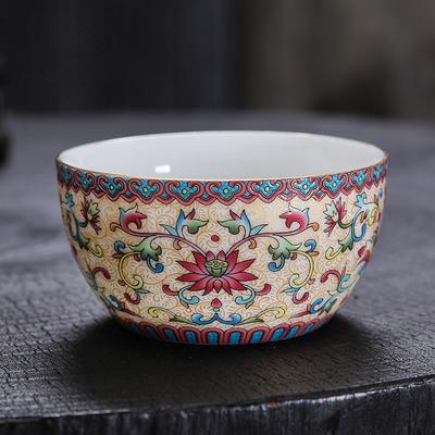 Ceramic Tea Cup Enamel Color Master Cup Large Tasting Cup Gold-Plated Single Cup Vintage Tea Bowl Tea Cup Gift Box Wholesale