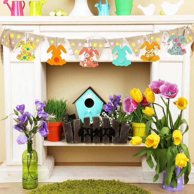 24-Pack Wooden Rabbit Pendants,Easter Bunny Hanging Ornaments,DIY Crafts&Home Decor,Manufactured Wood, Easter Party Supplies