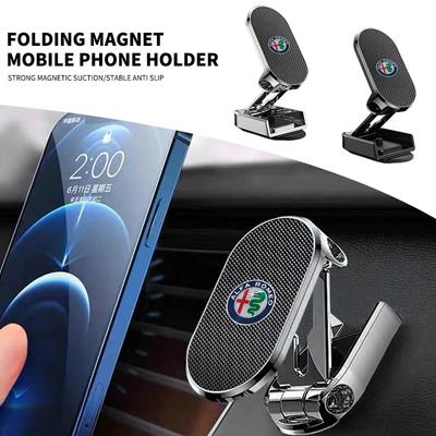 Car Logo Magnetic Foldable Phone Holder For Alfa Romeo Giulia Stelvio Giulietta 156 159 147 Mito Tonale Brera Disco Accessories