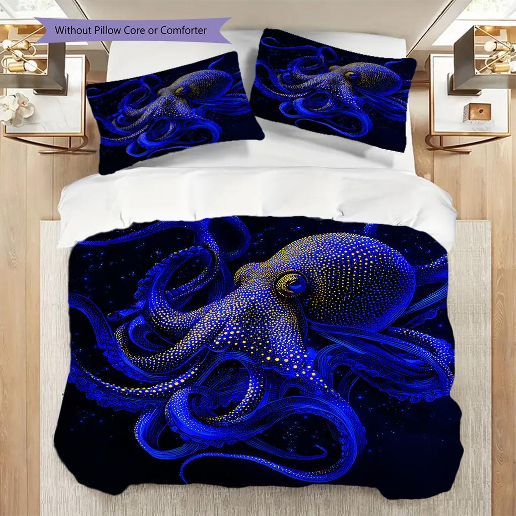 Octopus Pattern Bedding Quilt Set Quilt Cover Pillowcase Home Decoration Birthday Gift (1 * Duvet Cover + 2 * Pillowcase, Without Core)