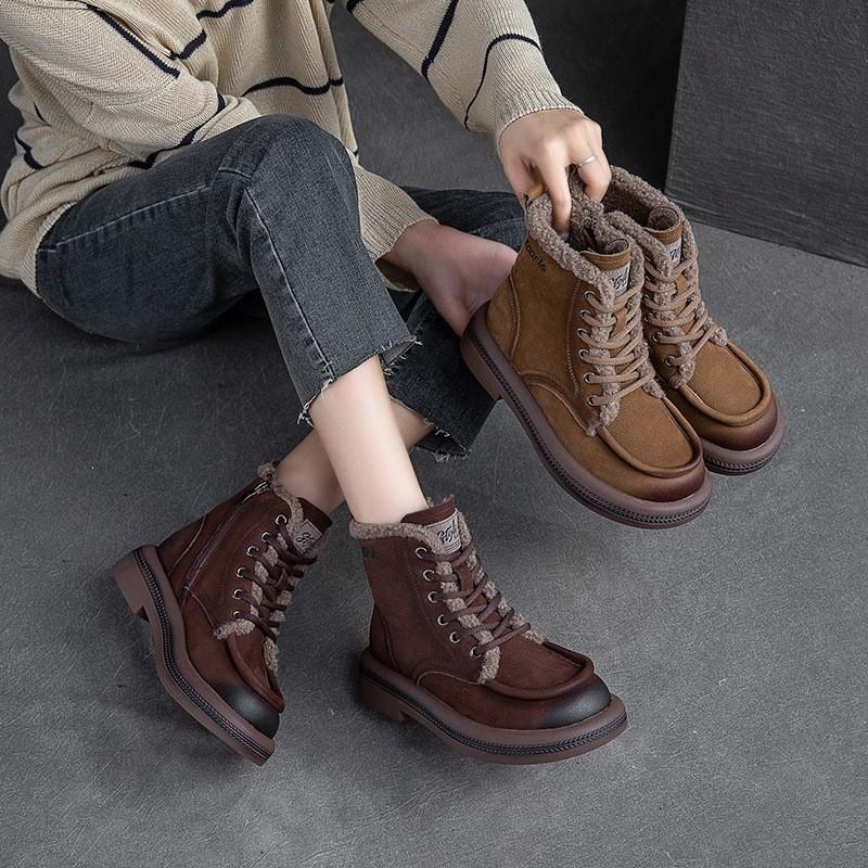 Fashion GKTINOO 4cm Cow Suede Genuine Leather Comfy Booties Spring Winter Plush Women ZIP Autumn Wedge Ankle Loafer Rubber Warm Shoes