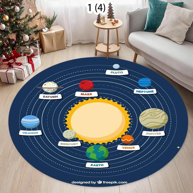 Tappeto Rotondo con Stampa di Pianeta Spaziale Tappeto per Camera da Letto Tappetino Girevole per Sedia da Computer Tappetino per Pavimento Soggiorno Tappetino per Pavimento Camera dei Bambini a Fumetti