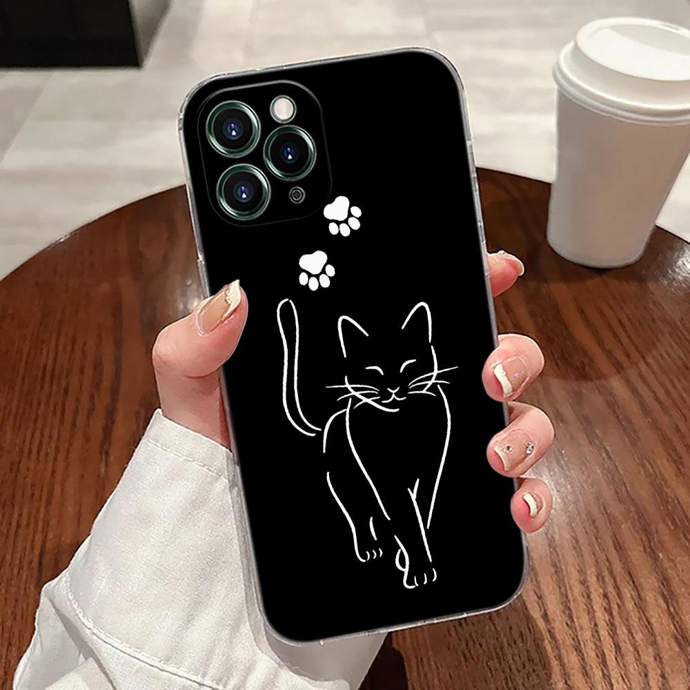 Cute Cat Hello Case For Apple iPhone 17 16 15 14 13 12 11 Pro Max 16 Plus 16E 17Air 17Pro Phone Cover Silicone Funda Black Cats