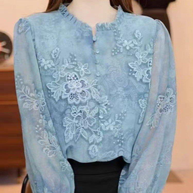 

Trendy Korean Floral Long-Sleeve Spring Top - Internet Celebrity Style XL (recommended 120-135 jin)