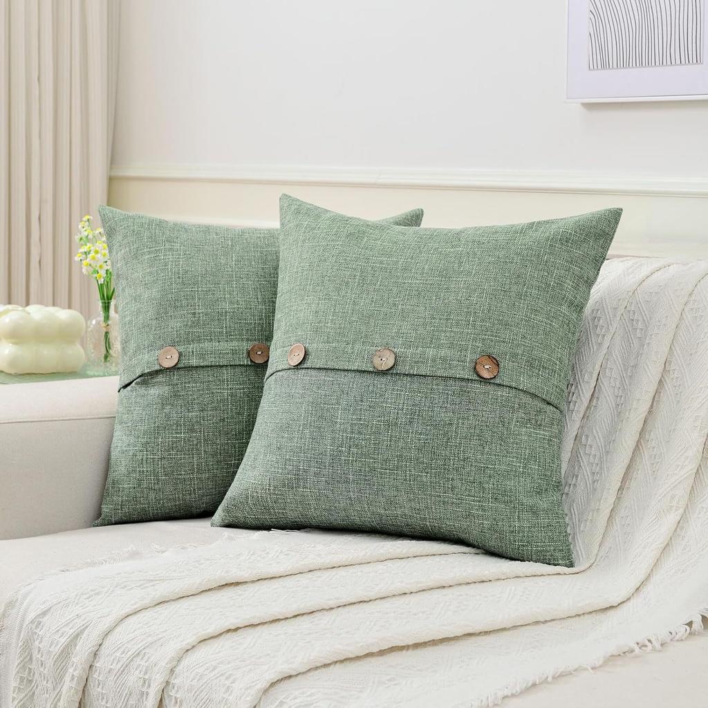 Creative Cotton and Linen Button Pillow Cover Solid Color Light Luxury Linen Double Needle Coconut Button Cushion Cover Coconut Button Pillow