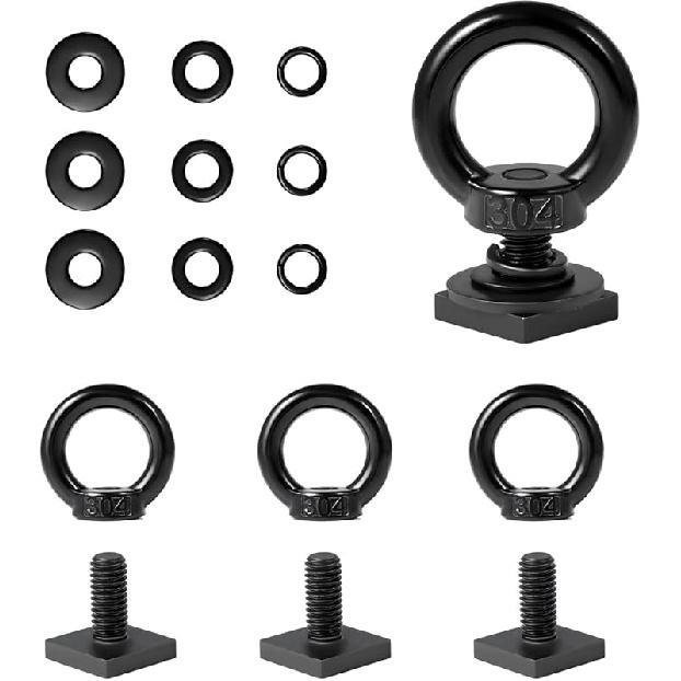 4 PCS T Track Mount Tie Down Anchor For Roof Rack, M8 Sturdy Stainless Steel T Slot Bolt Tie Down Rings Anchoring Kit, T Track Bolts Accessory For