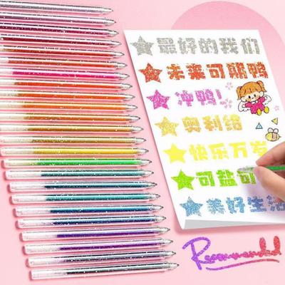 Highlighter Pen Set Transparent Body Multicolored Painting Pen with Glitter Sparkling Effect Smooth Metal Tip Ink Highlighter for Note Marking