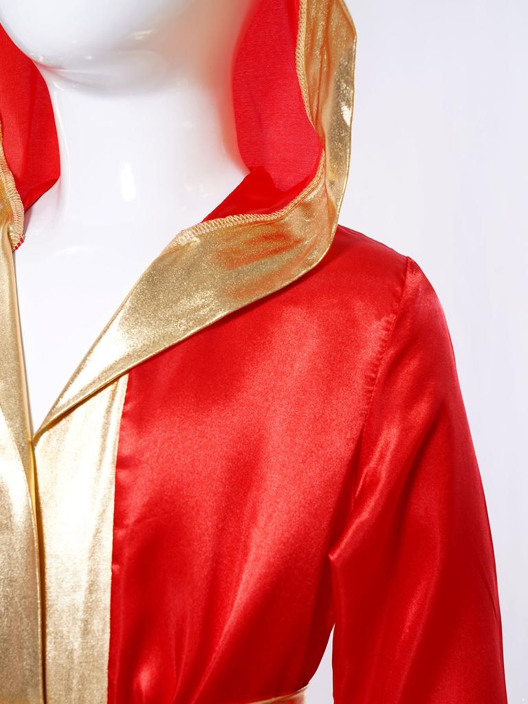 Kids Boys Boxing Robe Boxer Cosplay Costume Long Sleeve Metallic Trim Satin Hooded Cloak Kickboxing Gown for Halloween Party