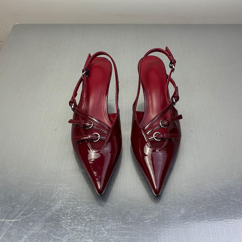 Fashion Fashion Buckle Elegant Women Medium Heels Sandals Shoes Spring Summer Pointed Toe Ladies Heeled Sandals Shoes Female Pumps