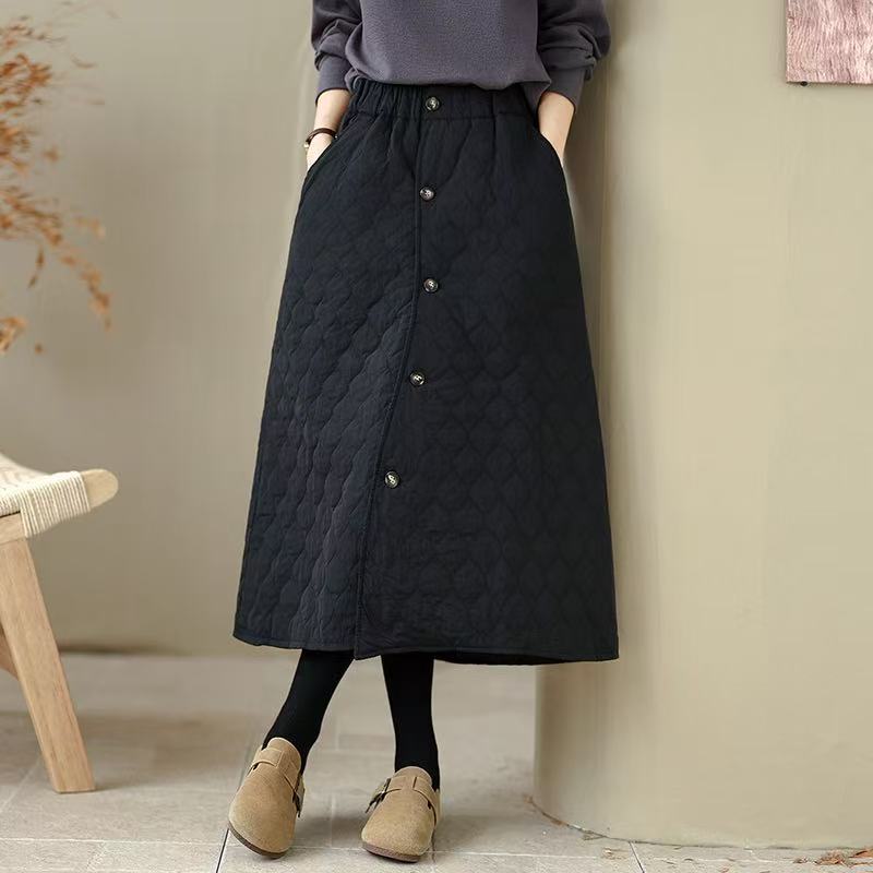 Cotton Padded plus size High waist vintage Spring autumn Winter casual loose long for woman skirts womens skirt