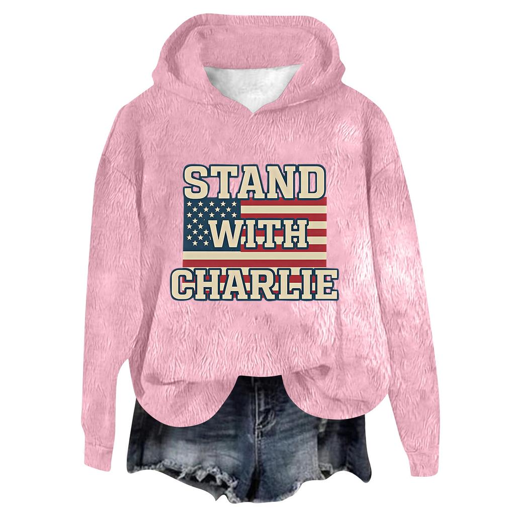 Women's Hooded Long Sleeve Printed Flannel Top Hooded Sweatshirt