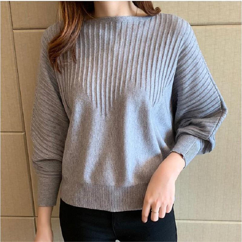 

Топ с воротником на одно плечо, высококлассный, модный, весенне-осенний, однотонный, с вязаным свитером с рукавами летучая мышь, женский, с длинными рукавами, свободный и непринужденный 45-82 (average size) серый