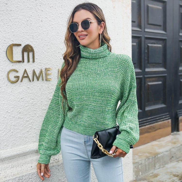Chic Women Colorful Blend Autumn Loose Turtleneck Balloon Sleeve Winter Sweater Sizes S to L